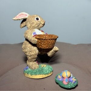 Vintage Department 56 1990s Ceramic Adorable Bunny with Basket Set